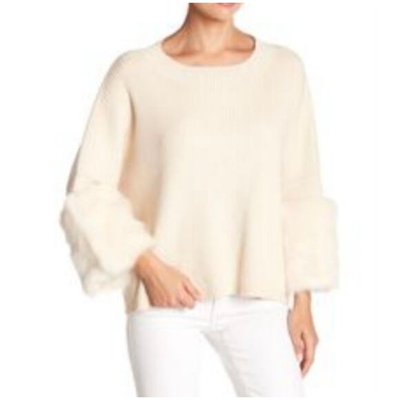 The Linen Duck Faux Fur Cuff Sweater Small Fits XL Ribbed Crewneck Boho Dolman - Picture 8 of 8